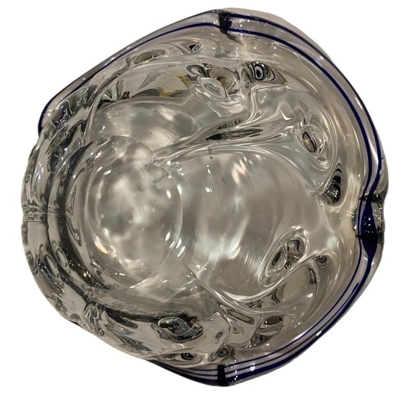 1990s Lillian Vernon Crystal Candy Bowl With Cobalt And Ruffle Edge Vintage - Picture 9 of 15